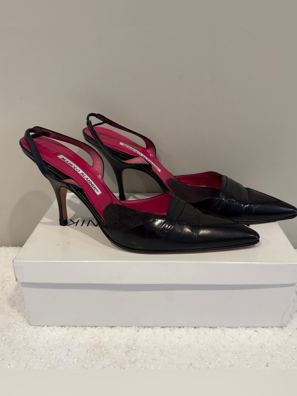 Manolo Blahnik M-Tain Black Leather Slingback Pumps